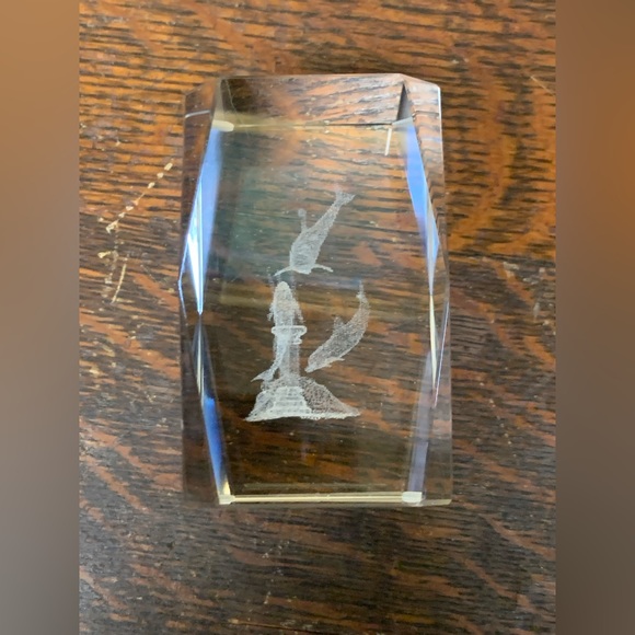Solid Lead Crystal Laser Etched Swimming Dolphins Paperweight - Picture 8 of 16
